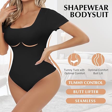 Seamless Square-Neck Shaping Bodysuit – Tummy Control Everyday Top